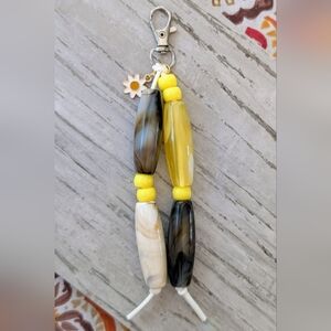 Yellow and Brown Beaded Keychain